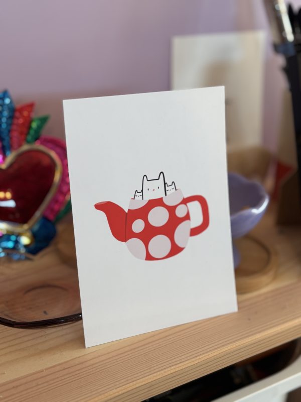 carte postale chat théière